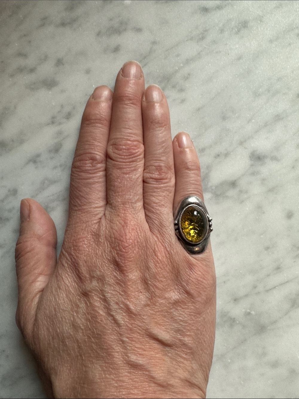 Sterling Silver Ring with Yellow Amber Oval Gem